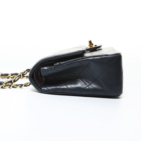 CHANEL 0 Series 1986-1988 Lambskin Mini Matelasse 9.1" Double Flap Shoulder Bag black WS26506