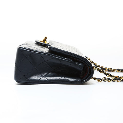 CHANEL 0 Series 1986-1988 Lambskin Mini Matelasse 9.1" Double Flap Shoulder Bag black WS26506