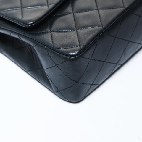 CHANEL 0 Series 1986-1988 Lambskin Mini Matelasse 9.1" Double Flap Shoulder Bag black WS26506
