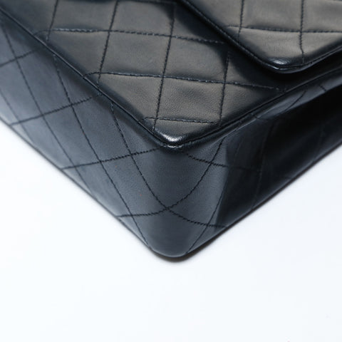 CHANEL 0 Series 1986-1988 Lambskin Mini Matelasse 9.1" Double Flap Shoulder Bag black WS26506