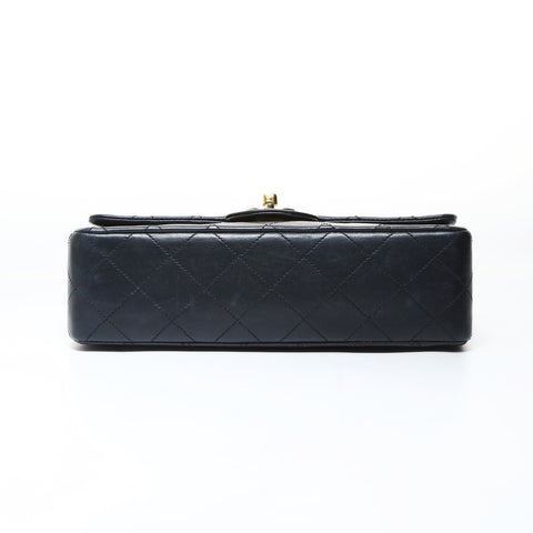 CHANEL 0 Series 1986-1988 Lambskin Mini Matelasse 9.1" Double Flap Shoulder Bag black WS26506