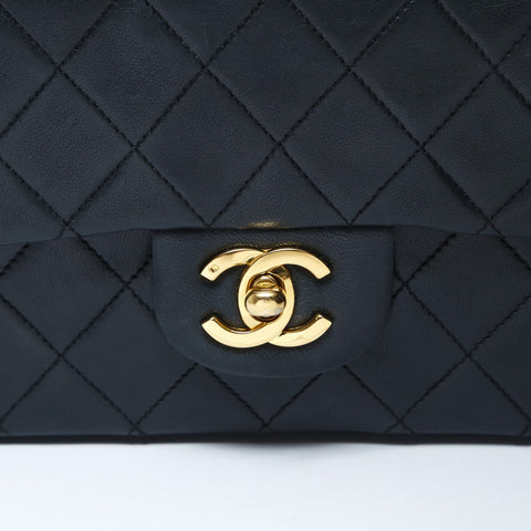 CHANEL 0 Series 1986-1988 Lambskin Mini Matelasse 9.1" Double Flap Shoulder Bag black WS26506