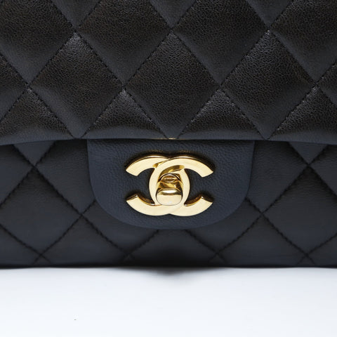 CHANEL Lambskin Matelasse Double Flap 9.8" 15th Series 2011 Shoulder Bag black WS26513