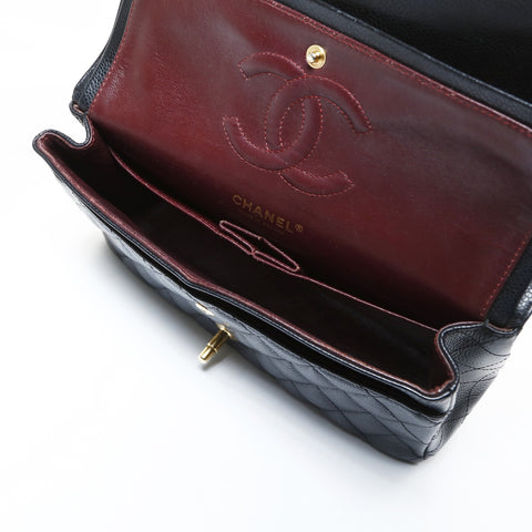 CHANEL Double Flap Matelasse 9.8" Caviar Skin 21 Series 2015-2016 Shoulder Bag black WS26514