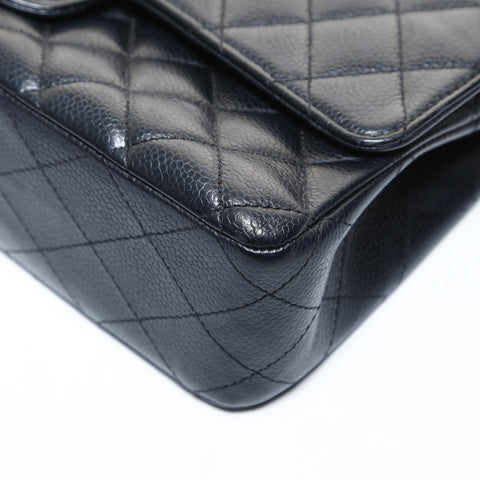 CHANEL Double Flap Matelasse 9.8" Caviar Skin 21 Series 2015-2016 Shoulder Bag black WS26514