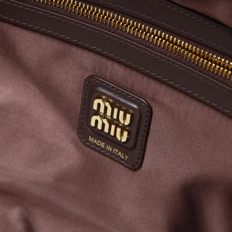 Miu Miu Nappa Leather Beau Logo Bowling Bag Shoulder Bag Brown WS26516