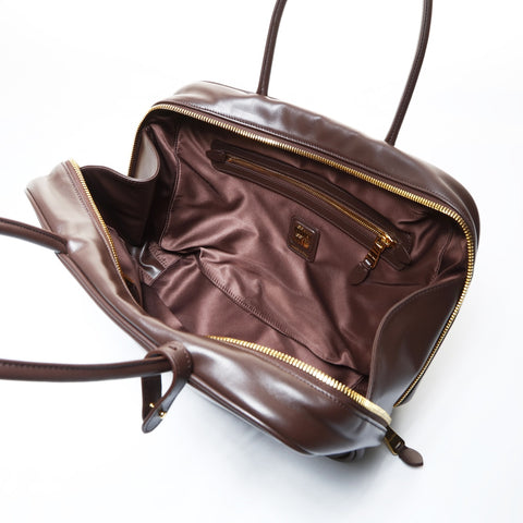 Miu Miu Nappa Leather Beau Logo Bowling Bag Shoulder Bag Brown WS26516