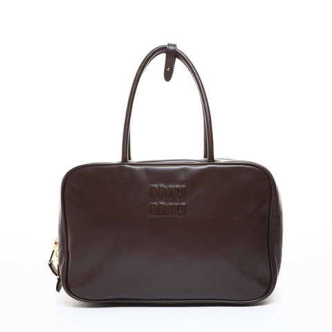 Miu Miu Nappa Leather Beau Logo Bowling Bag Shoulder Bag Brown WS26516