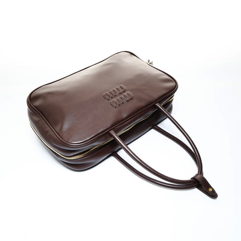 Miu Miu Nappa Leather Beau Logo Bowling Bag Shoulder Bag Brown WS26516