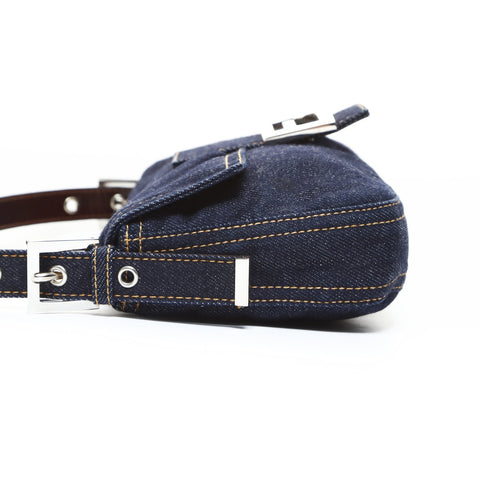 FENDI Denim Mamma Bucket One Belt Shoulder Bag blue WS26526