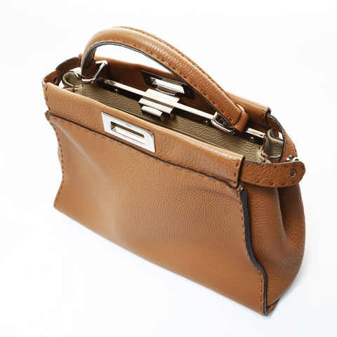 FENDI Peekaboo Wave Selleria 2way Shoulder Bag Brown WS26531