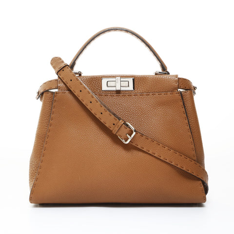 FENDI Peekaboo Wave Selleria 2way Shoulder Bag Brown WS26531