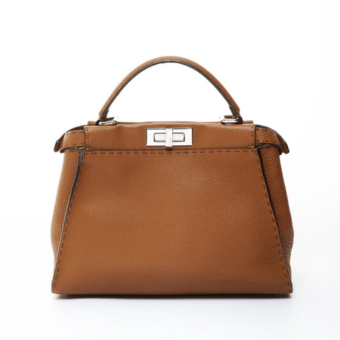 FENDI Peekaboo Wave Selleria 2way Shoulder Bag Brown WS26531