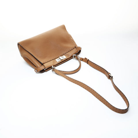 FENDI Peekaboo Wave Selleria 2way Shoulder Bag Brown WS26531