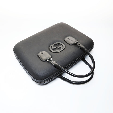 GUCCI Interlocking G Leather Briefcase Business Bag Handbag black WS26541