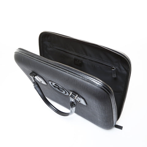 GUCCI Interlocking G Leather Briefcase Business Bag Handbag black WS26541