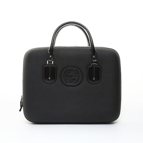 GUCCI Interlocking G Leather Briefcase Business Bag Handbag black WS26541