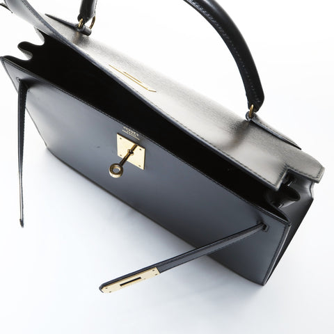 HERMES 1994 Kelly 32 with X stamp Handbag black WS26546