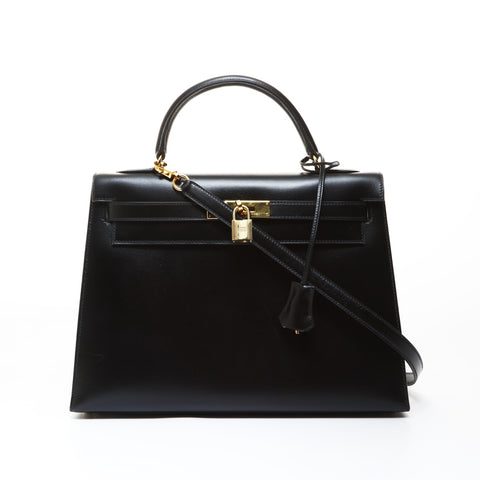 HERMES 1994 Kelly 32 with X stamp Handbag black WS26546