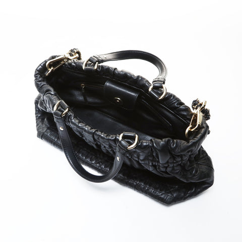 Christian Dior Leather Gathered 2way Tote Bag black WS26549