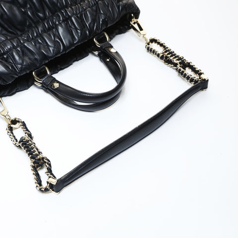 Christian Dior Leather Gathered 2way Tote Bag black WS26549