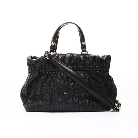 Christian Dior Leather Gathered 2way Tote Bag black WS26549