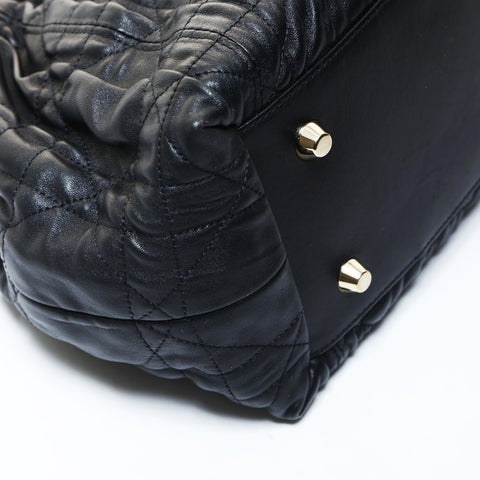Christian Dior Leather Gathered 2way Tote Bag black WS26549