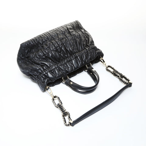 Christian Dior Leather Gathered 2way Tote Bag black WS26549