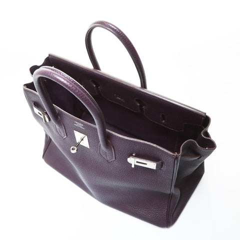 HERMES Birkin 35 Taurillon Clemence □J stamp 2006 Handbag purple WS26550