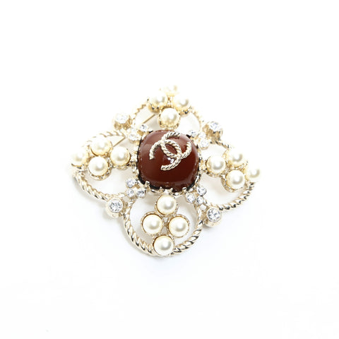 CHANEL Rhinestone COCO Mark Brooch gold WS26553