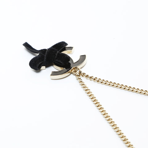 CHANEL 07C 2007 COCO Mark Ribbon Necklace gold WS26554