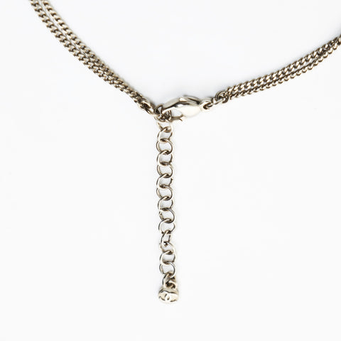 CHANEL COCO Mark Rhinestone Love 2008 08P Necklace Silver WS26557