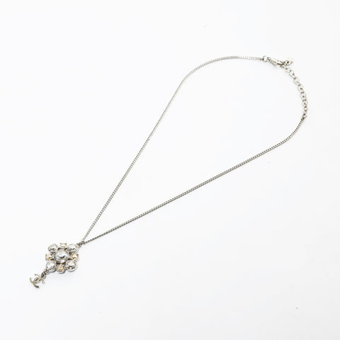 CHANEL 10V 2010 COCO Mark Rhinestone Necklace Silver WS26558