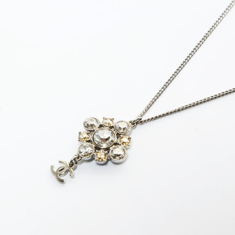 CHANEL 10V 2010 COCO Mark Rhinestone Necklace Silver WS26558