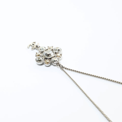 CHANEL 10V 2010 COCO Mark Rhinestone Necklace Silver WS26558