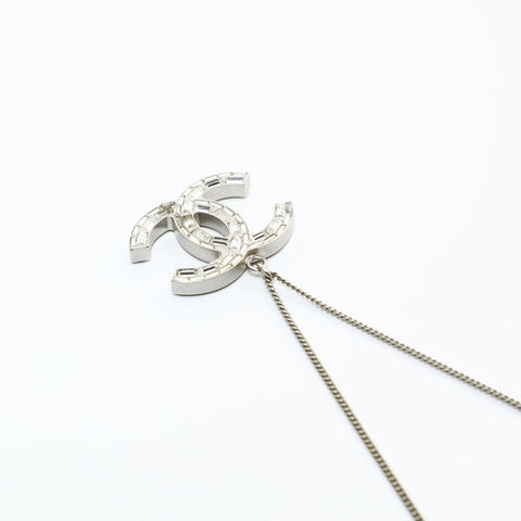 CHANEL B11P 2011 Yellow COCO Mark 2-way Rhinestone Necklace Silver WS26559