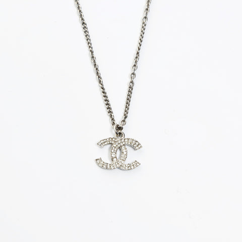 CHANEL COCO Mark Rhinestone C20A 2020 Necklace Silver WS26560