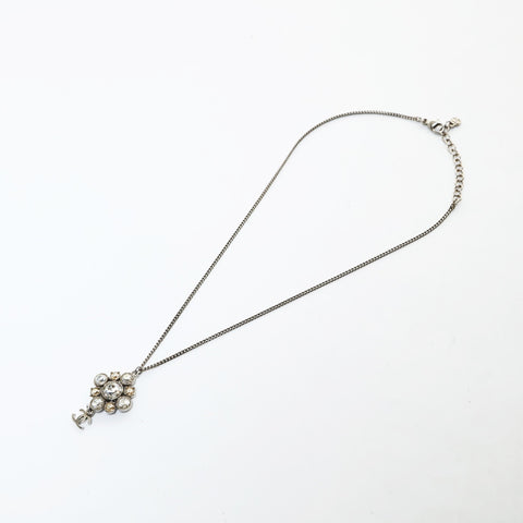 CHANEL 10V 2010 COCO Mark Rhinestone Necklace Silver WS26561