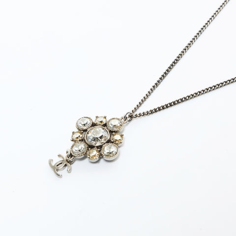 CHANEL 10V 2010 COCO Mark Rhinestone Necklace Silver WS26561