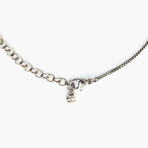 CHANEL 10V 2010 COCO Mark Rhinestone Necklace Silver WS26561