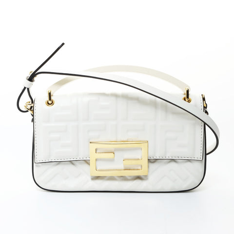 FENDI Leather Mini Baguette Phone Pouch, 2-way, Embossed, 7AS142 Shoulder Bag white WS26575