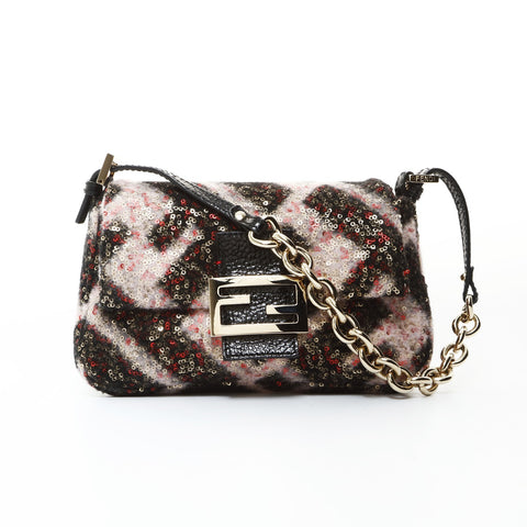 FENDI Pink Mini Mamma Wool Shoulder Bag black WS26579