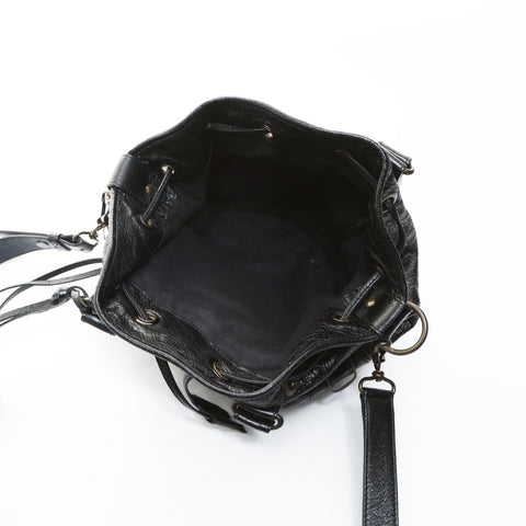 BALENCIAGA Pom-pom Leather Handbag black WS26584