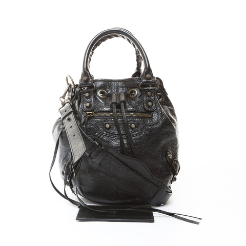 BALENCIAGA Pom-pom Leather Handbag black WS26584