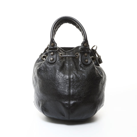 BALENCIAGA Pom-pom Leather Handbag black WS26584