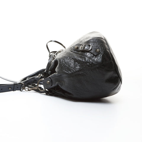 BALENCIAGA Pom-pom Leather Handbag black WS26584