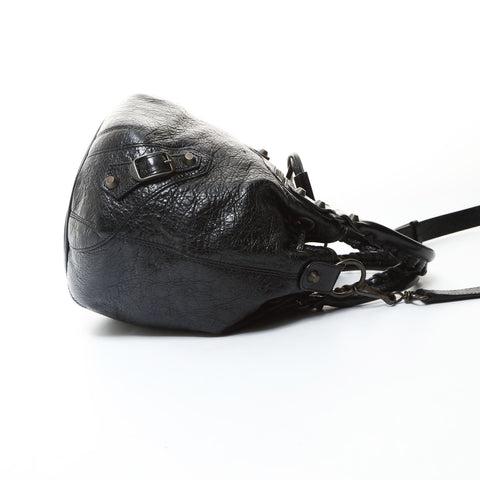 BALENCIAGA Pom-pom Leather Handbag black WS26584