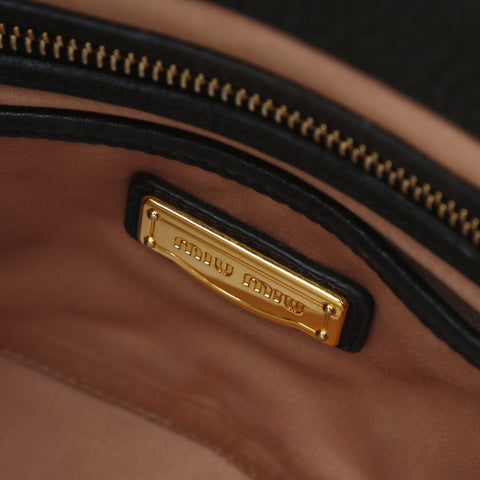 Miu Miu Leather Madras Tote Handbag black WS26585