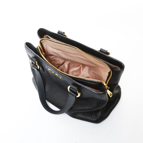 Miu Miu Leather Madras Tote Handbag black WS26585