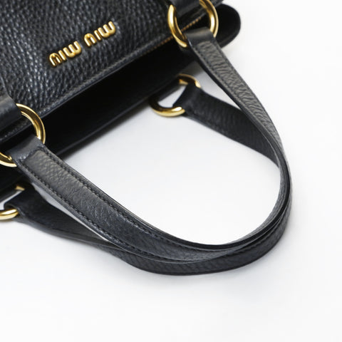 Miu Miu Leather Madras Tote Handbag black WS26585